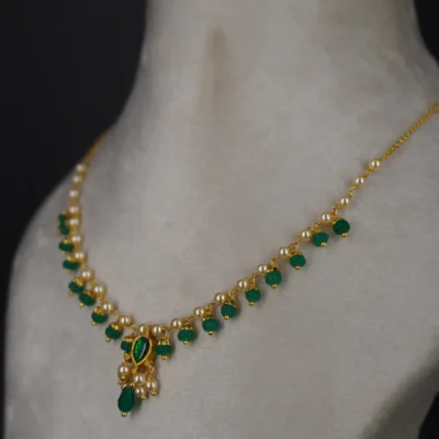 Hk0322 Green Drops In Pearl Chain Necklace - Image 3