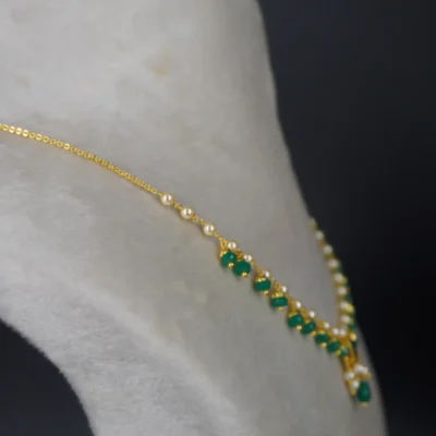 Hk0322 Green Drops In Pearl Chain Necklace - Image 2