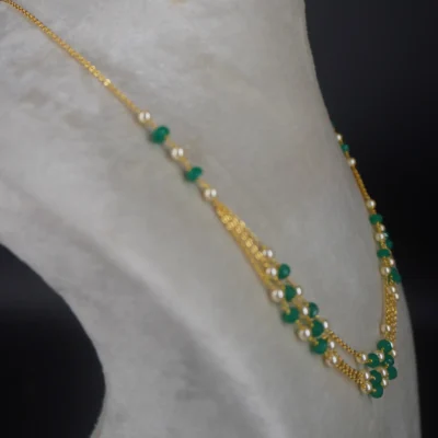 HK0328 Green Pumpkin Beads & Pearl Used Beautiful Necklace - Image 2