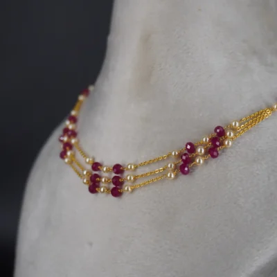 Pink Pumpkin Beads & Pearl Used Beautiful Necklace HK0328 - Image 3