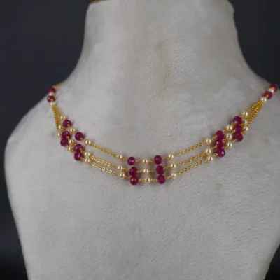 Pink Pumpkin Beads & Pearl Used Beautiful Necklace HK0328 - Image 4