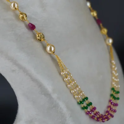 HK0329 Pearls Green & Pink Manulu Beautyful Necklace - Image 3