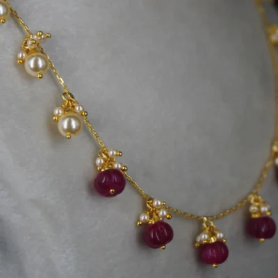 PEARL NECKLACE HK0341 pink PUMPKIN BEADS NECKLACE