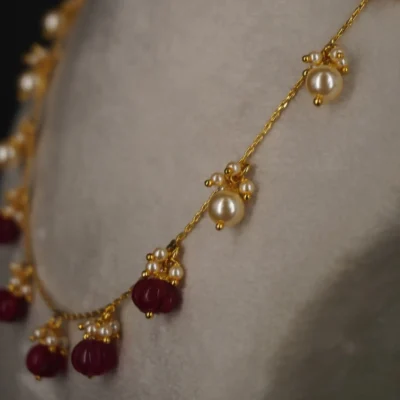 HK0341 Ruby Pink Pumpkins & Pearl Necklace - Image 3