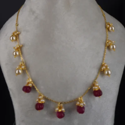 HK0341 Ruby Pink Pumpkins & Pearl Necklace - Image 2