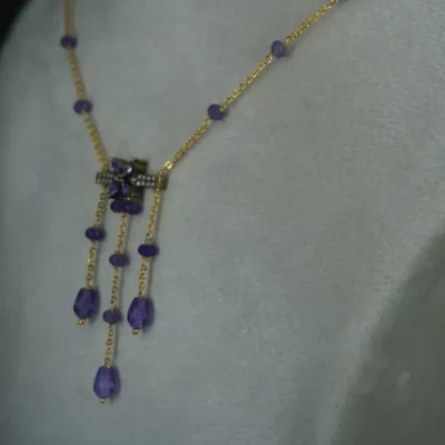Purple CZ Beads Necklace Hk0345 - Image 4
