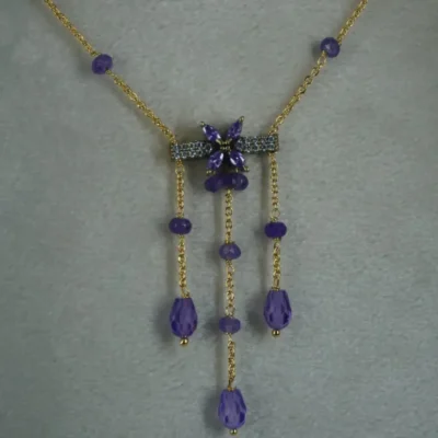 Purple CZ Beads Necklace Hk0345 - Image 5