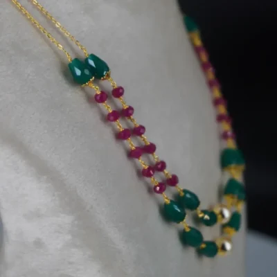Chethan Ruby & Green Drops Beautyful Neckalce Two Lines Hk0349 - Image 2