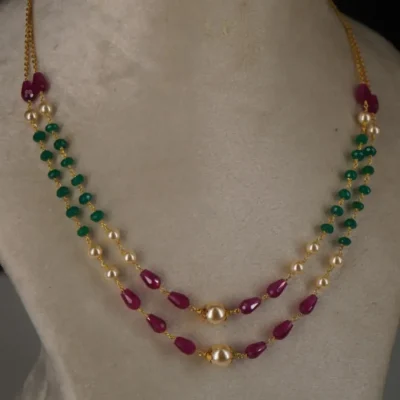 Pearl, Chethan Ruby & Emarald Necklace HK0351