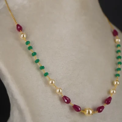 Pearl Chethan Ruby & Emarald Necklace Single Lines HK0353 - Image 5