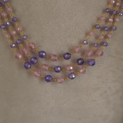 Purple and Pink Butterfly 3 Line Necklace HK0356 - Image 2