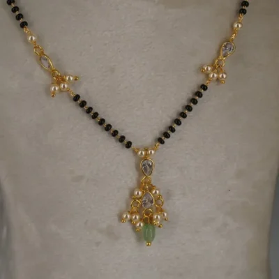 Mangalsutra with CZ Polki Pearl Bunch Hk0358 - Image 3