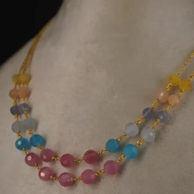 Diamond Cut Monalisa Beads Multicolor Two Step Chain Hk0379 - Image 4