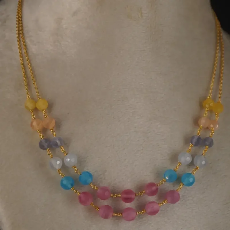 multi color diamond cut 2 step beads necklace