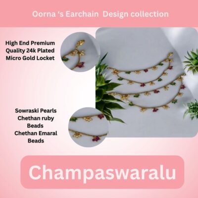 3 color 2 line Earchains CH014 (Pearl-Green & Pink CZs) - Image 5