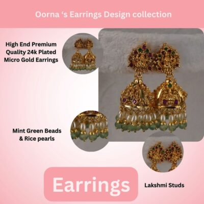 Pearl & Green Lakshmi Jhumka Earings Er003 - Image 3