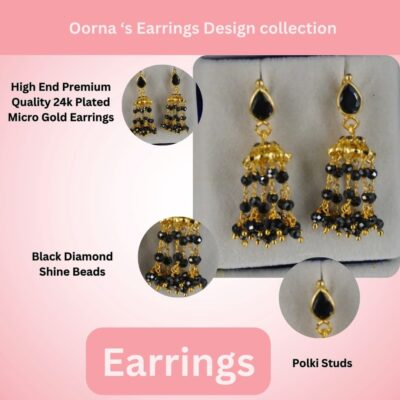 Polki Stud Black Diamond Jhumkas ER020 - Image 3