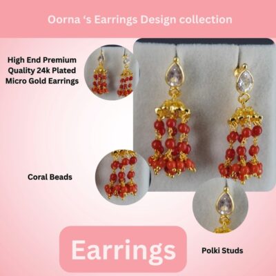 Polki Stud Coral Jhumkas ER020 - Image 3