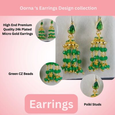 Polki Stud Green CZ Jhumkas ER020 - Image 3