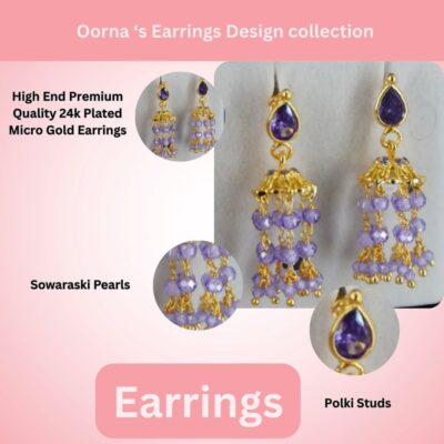 Polki Stud Purple CZ Jhumkas ER020 - Image 3