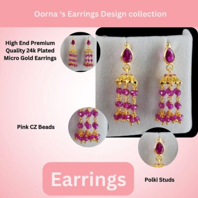 Polki Stud Pink CZ Jhumkas ER020 - Image 3