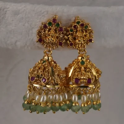 Pearl & Green Lakshmi Jhumka Earings Er003 - Image 1