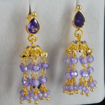 Polki Stud Purple CZ Jhumkas ER020 - Image 1