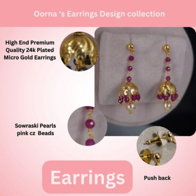 Pink Stud Hanging Earrings HK010 - Image 4