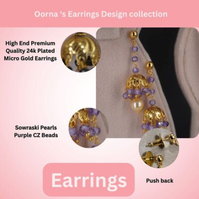 Purple Stud Hanging Earrings HK010 - Image 4