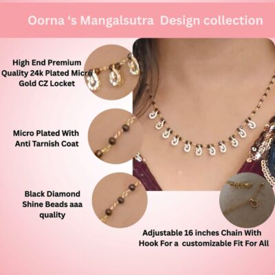 Vine Mangalsutra Chain with Balck Diamonds HK0405 Diamond - Image 3