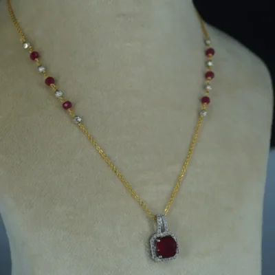 Chethan Ruby Square Locket Chain Hk0409 - Image 3