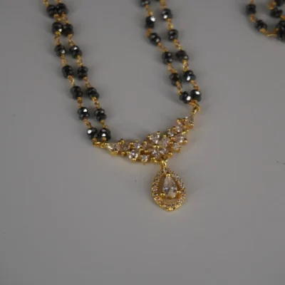 Long Black Beads CZ Locket centered HK0420 - Image 3