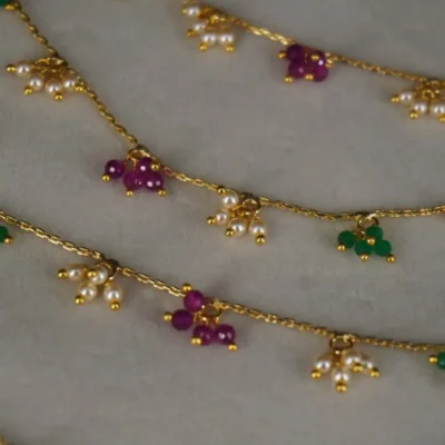 3 color 2 line Earchains CH014 (Pearl-Green & Pink CZs) - Image 2